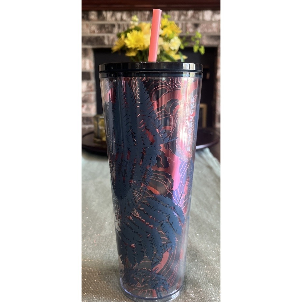 STARBUCKS TUMBLER 2022 OCEAN FERN Venti Cold Cup 24oz IRIDESCENT Metallic NWT‎